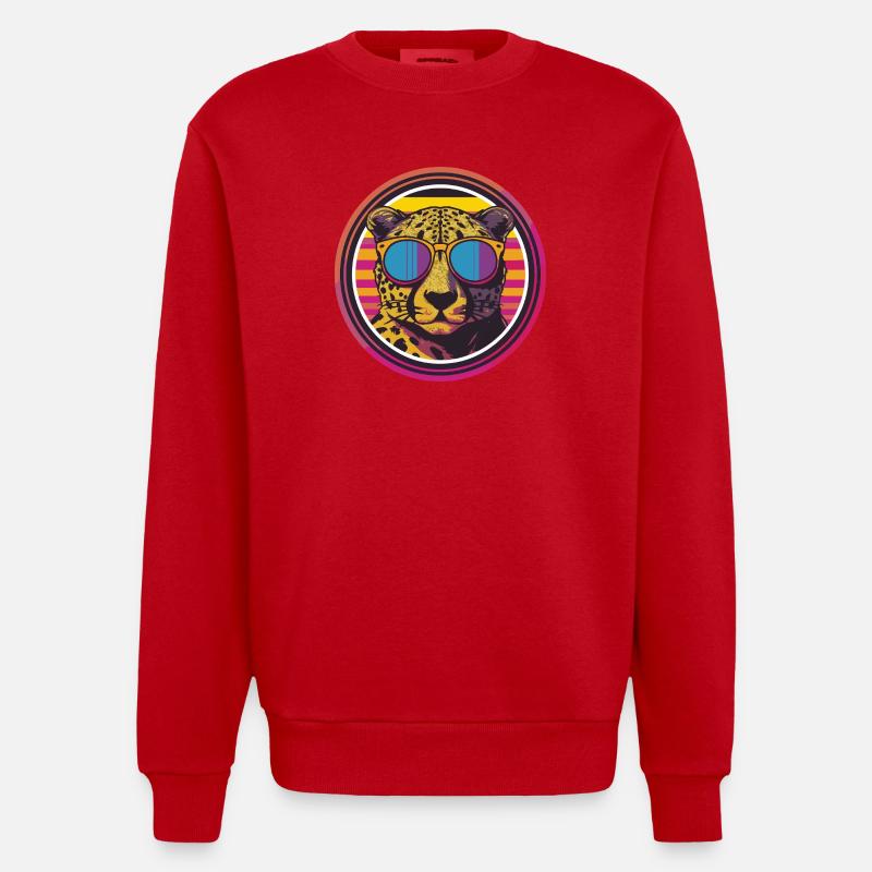 Leopard mit Sonnenbrille im Retro-Stil - Heavyweight Oversized Organic Crew Neck Made in EU - Rot