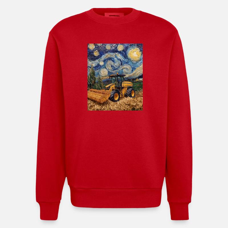 moissonneuse-batteuse fermier style van gogh étoilé - Sweat bio épais oversize fabriqué en UE - rouge