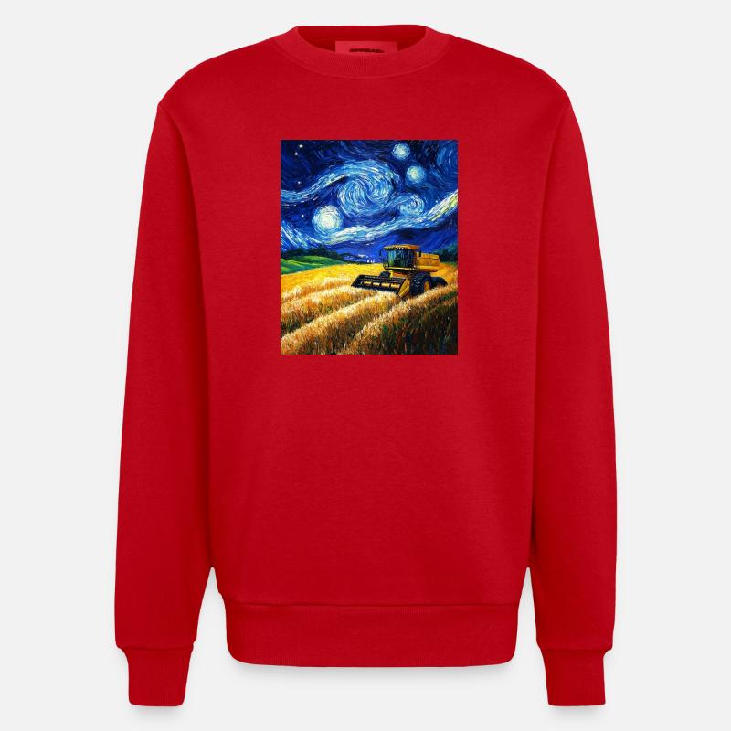moissonneuse-batteuse fermier style van gogh étoilé - Sweat bio épais oversize fabriqué en UE - rouge
