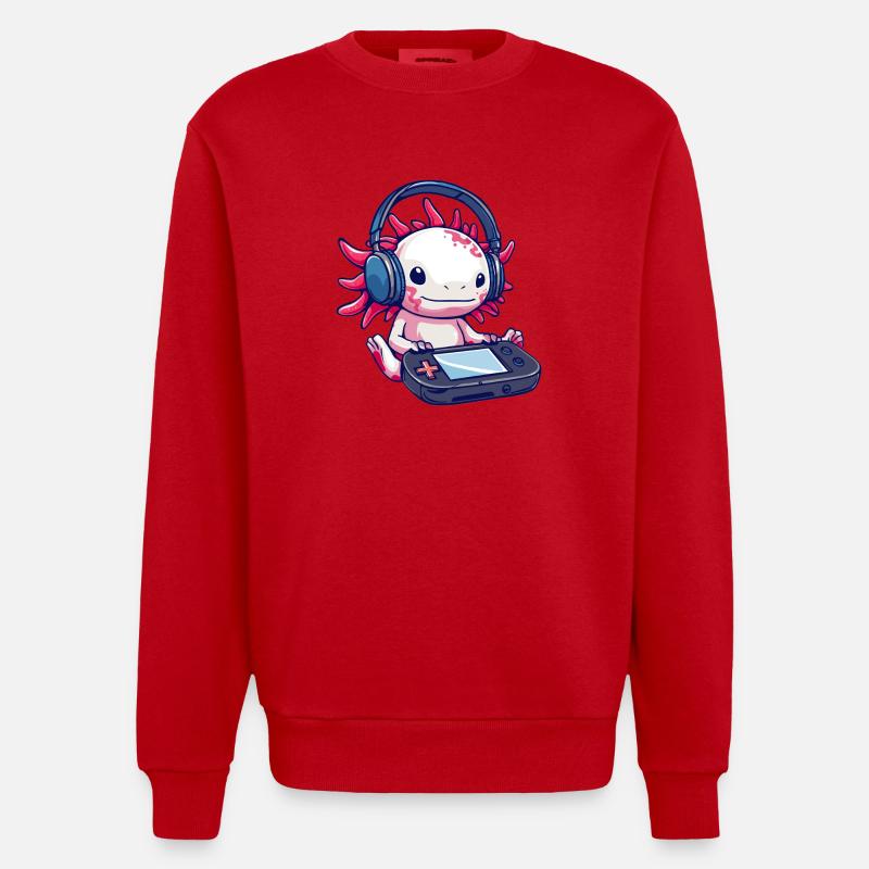 Axolotl mit Kopfhörern und Gaming-Controller - Heavyweight Oversized Organic Crew Neck Made in EU - Rot