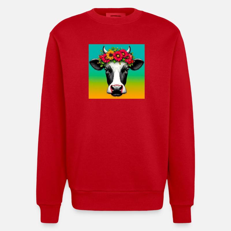 cow - Heavyweight Oversized Organic Crew Neck Made in EU - red