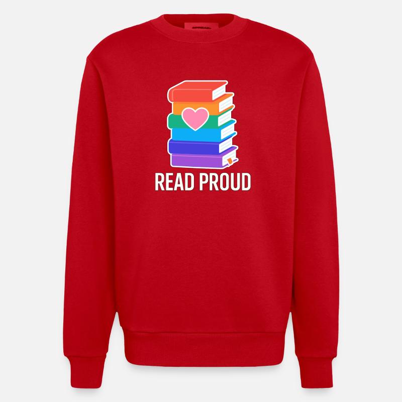 Lese Stolz Mit Regenbogen Herz - Heavyweight Oversized Organic Crew Neck Made in EU - Rot