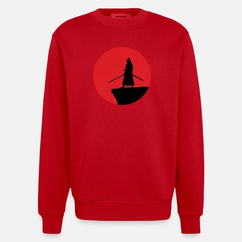 Samurai Silhouette vor rotem Mond - Heavyweight Oversized Organic Crew Neck Made in EU - Rot