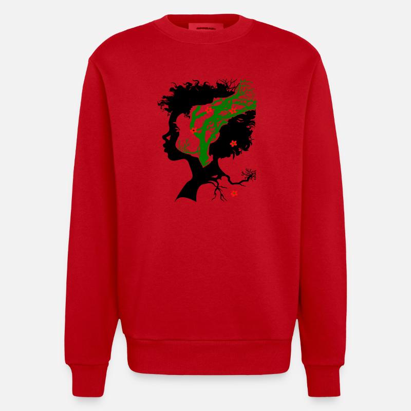 Arbre abstrait avec des fleurs - Sweat bio épais oversize fabriqué en UE - rouge