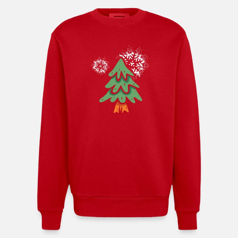Weihnachtsbaum mit Schneeflocken - Heavyweight Oversized Organic Crew Neck Made in EU - Rot