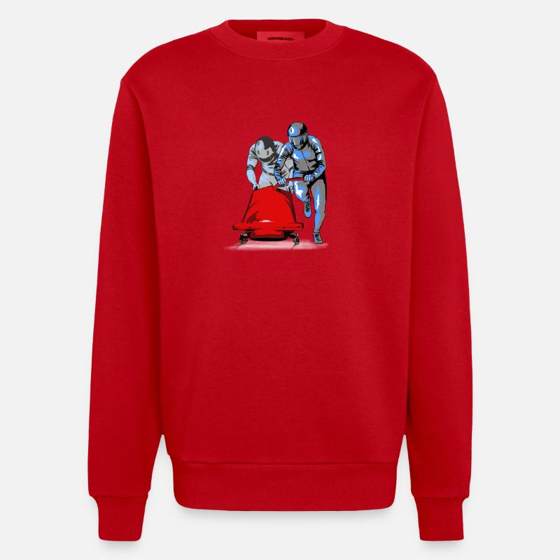 Bobfahrer beim Anschieben am Start - Heavyweight Oversized Organic Crew Neck Made in EU - Rot