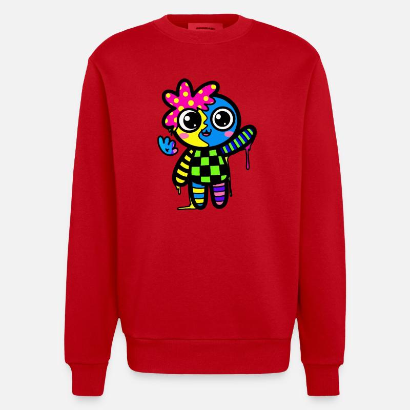 Split Face Regenbogen Pop Art - Heavyweight Oversized Organic Crew Neck Made in EU - Rot