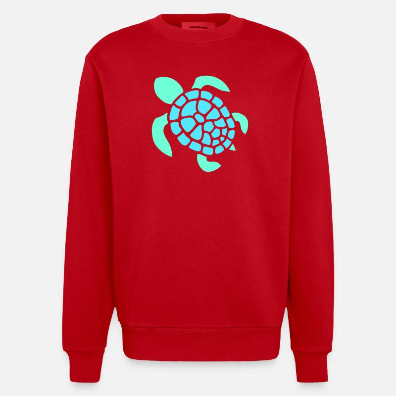 Turtle Logo Turtle Shell Pattern Icon - Heavyweight Oversized Organic Crew Neck Made in EU - red
