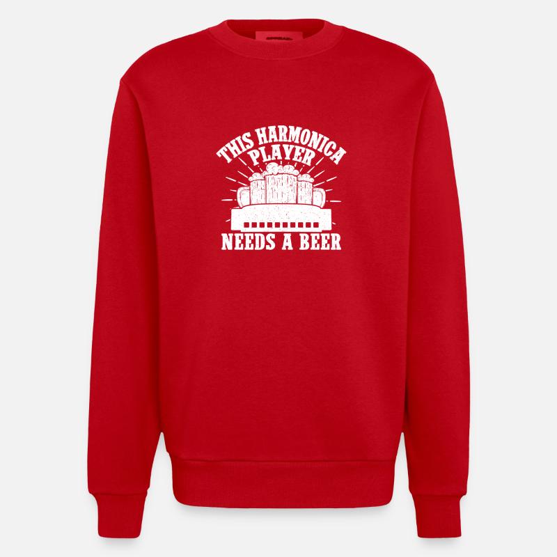 Harmonica Musican Needs A Beer Harmonica - Heavyweight Oversized Organic Crew Neck Made in EU - Rot