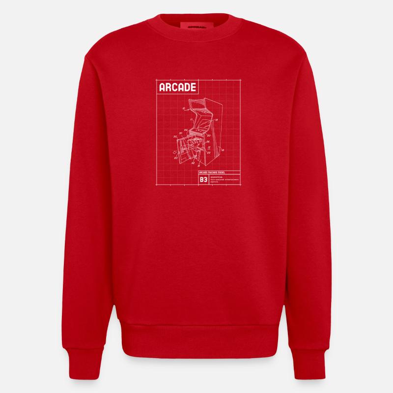 Retro Arcade Sketch on Grid - Heavyweight Oversized Organic Crew Neck Made in EU - red