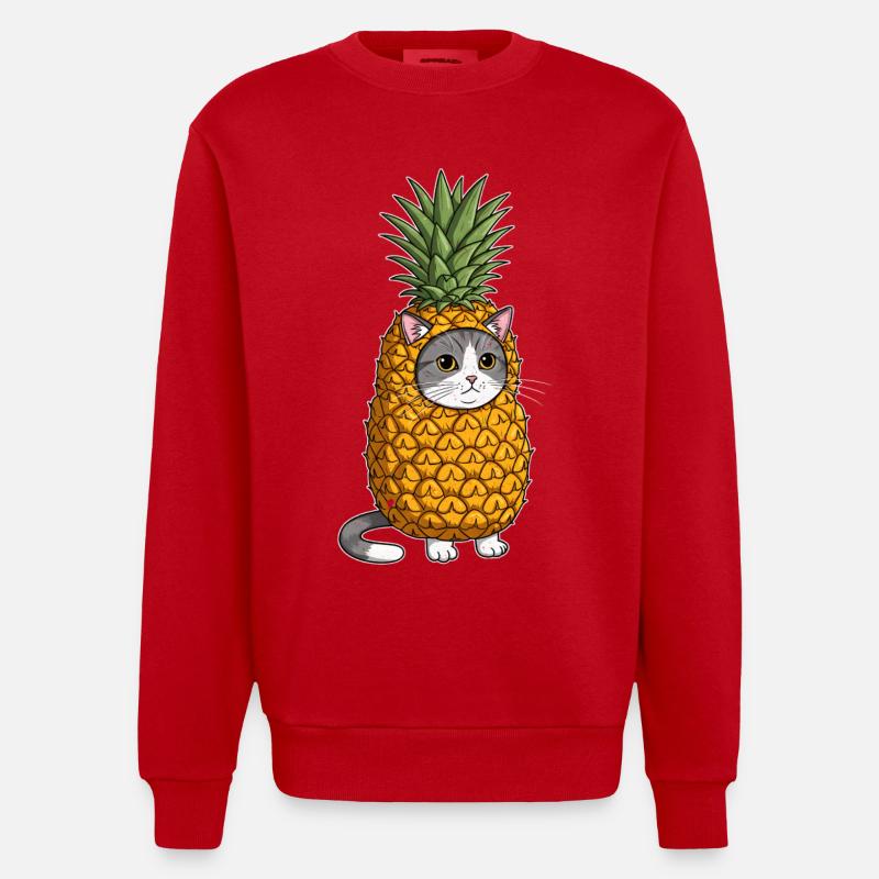 Illustration de costume de chat ananas - Sweat bio épais oversize fabriqué en UE - rouge