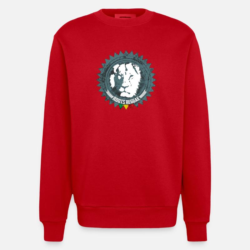 Rootsreggae Abzeichen Logo mit Löwe - Heavyweight Oversized Organic Crew Neck Made in EU - Rot