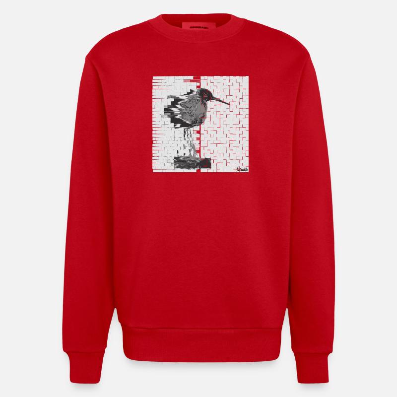 Rotschenkel (Tringa totanus) Glitch Noir - Heavyweight Oversized Organic Crew Neck Made in EU - Rot