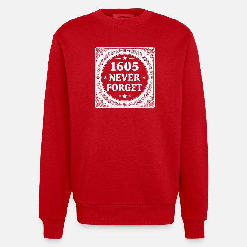 White Gunpowder Plot Stamp - Heavyweight Oversized Organic Crew Neck Made in EU - red