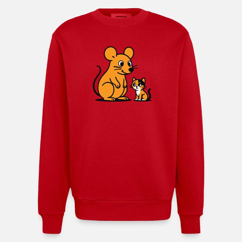 Kuschelige Maus und Kätzchen Duo - Heavyweight Oversized Organic Crew Neck Made in EU - Rot