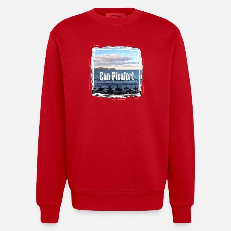 Can Picafort Beach Imprimer - Sweat bio épais oversize fabriqué en UE - rouge