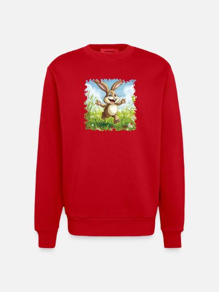 Cheerful bunny in spring meadow - Heavyweight Oversized Organic Crew Neck Made in EU - red