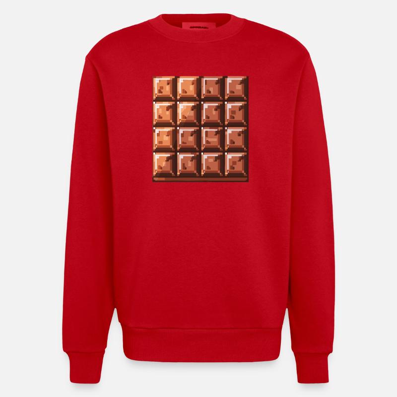 Pixel Chocolate Square Pattern - Heavyweight Oversized Organic Crew Neck Made in EU - red
