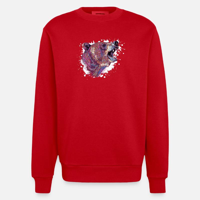 Neon Splash Bear Head - Heavyweight Oversized Organic Crew Neck Made in EU - red