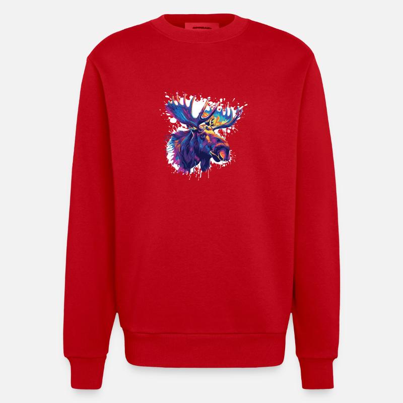 Bunter Elch Kopf Farbexplosion - Heavyweight Oversized Organic Crew Neck Made in EU - Rot