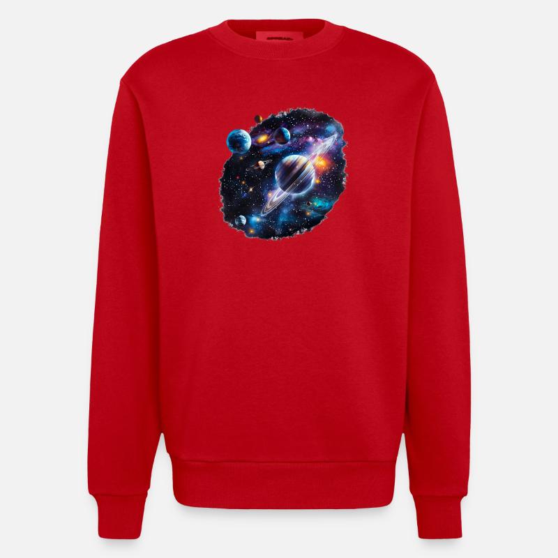 Galactic Planetary System Pattern - Heavyweight Oversized Organic Crew Neck Made in EU - red