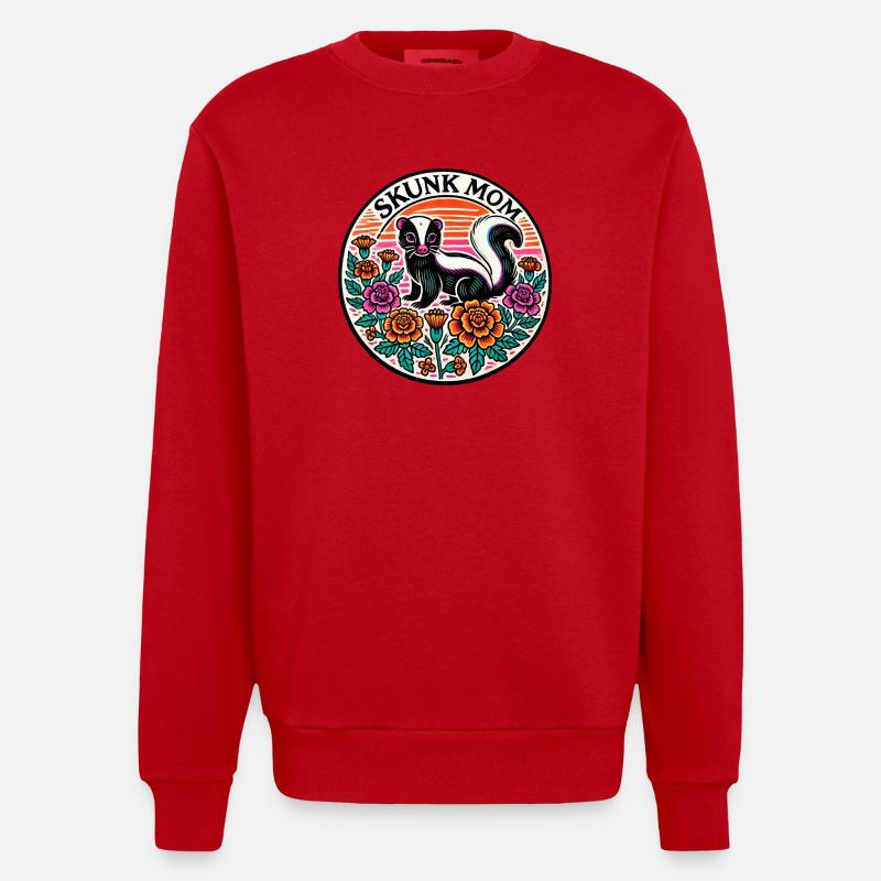 Skunk Mom Blumen Patch - Heavyweight Oversized Organic Crew Neck Made in EU - Rot