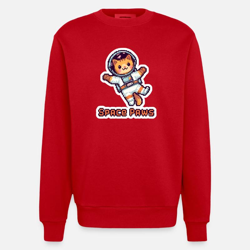 Space Paws – Pixel Cat Astronaut Sticker - Heavyweight Oversized Organic Crew Neck Made in EU - Rot