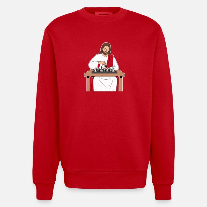 Saint Train aux échecs / Jesus Chess - Sweat bio épais oversize fabriqué en UE - rouge