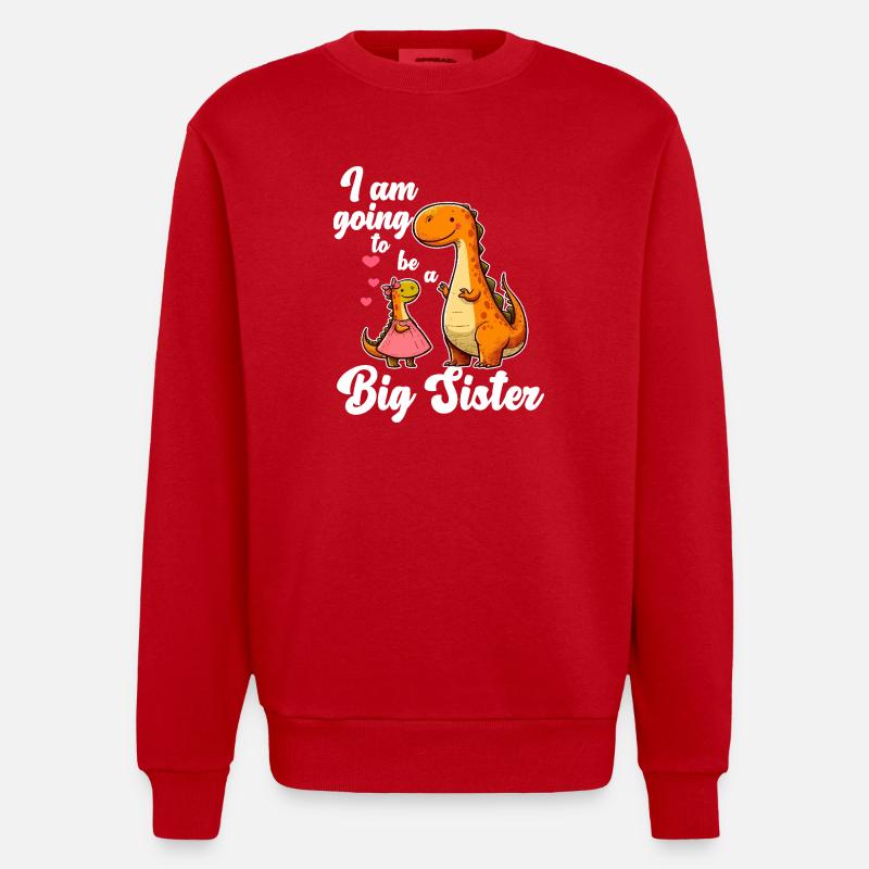 Werde eine große Schwester Dino - Heavyweight Oversized Organic Crew Neck Made in EU - Rot