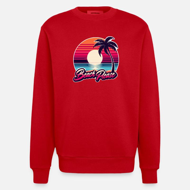 Coucher de soleil plage Beach Please - Sweat bio épais oversize fabriqué en UE - rouge