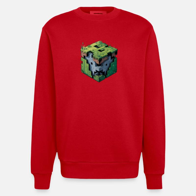 Dirt Block - Logo Low Poly cool - Sweat bio épais oversize fabriqué en UE - rouge