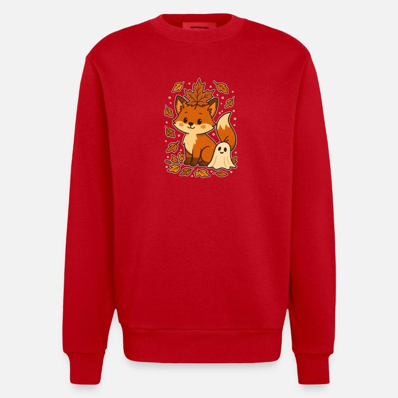 Herbstlicher Fuchs mit Blättern - Heavyweight Oversized Organic Crew Neck Made in EU - Rot