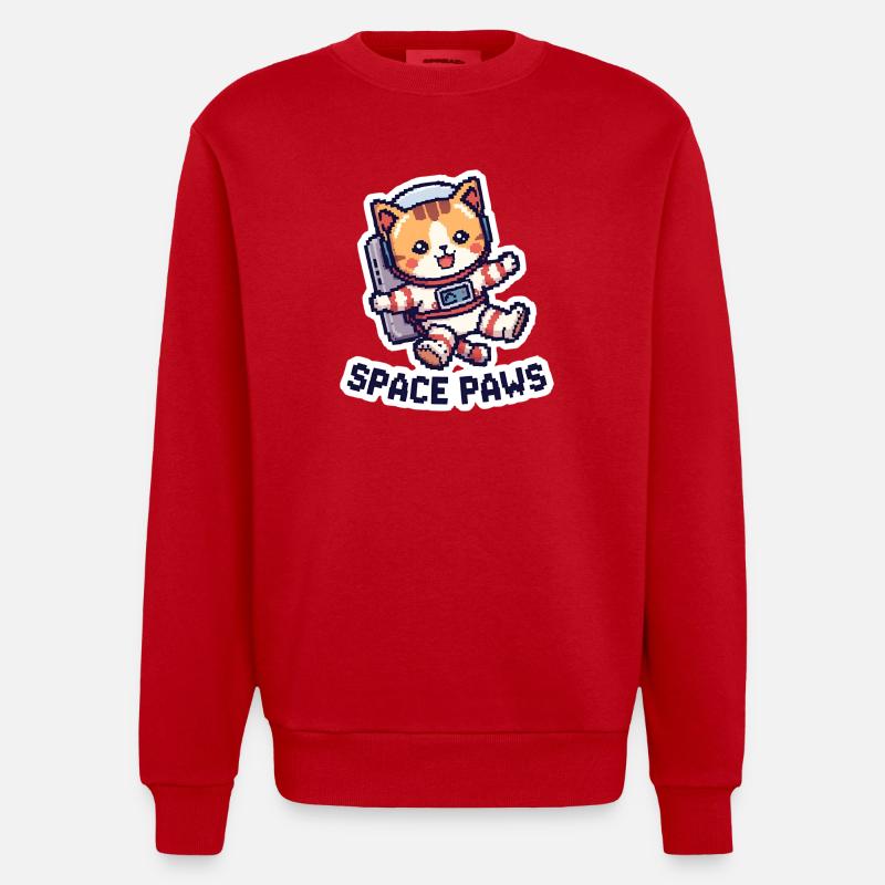 Space Paws – Chat pixel dans l’espace - Sweat bio épais oversize fabriqué en UE - rouge