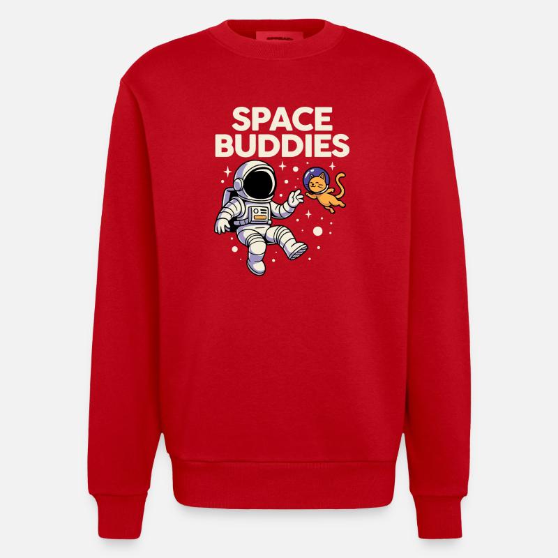 Amis de l’espace : Chat astronaute - Sweat bio épais oversize fabriqué en UE - rouge