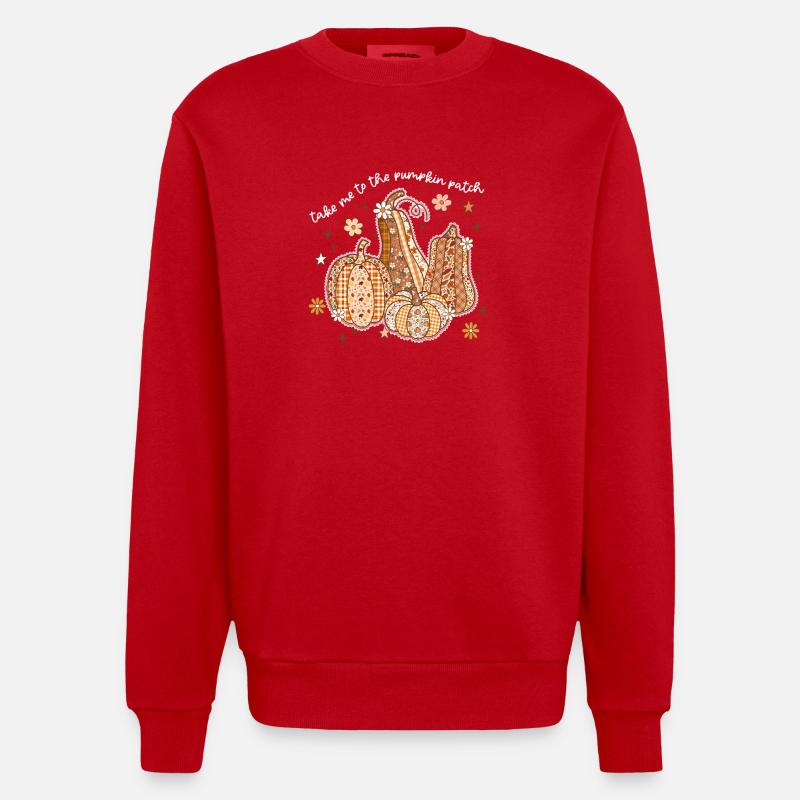 Patchwork Kürbisse Herbstmotiv - Heavyweight Oversized Organic Crew Neck Made in EU - Rot