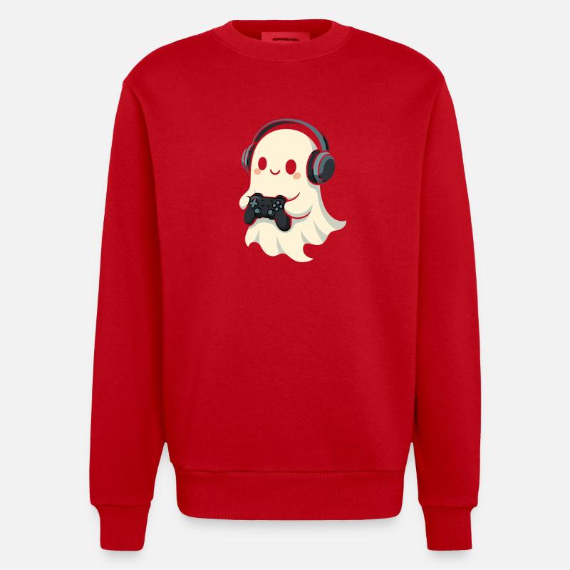 Geist mit Kopfhörer Spielcontroller - Heavyweight Oversized Organic Crew Neck Made in EU - Rot