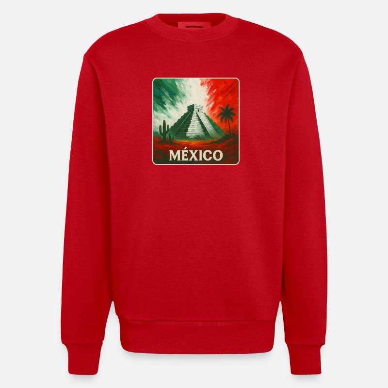Conception des pyramides du Mexique - Sweat bio épais oversize fabriqué en UE - rouge