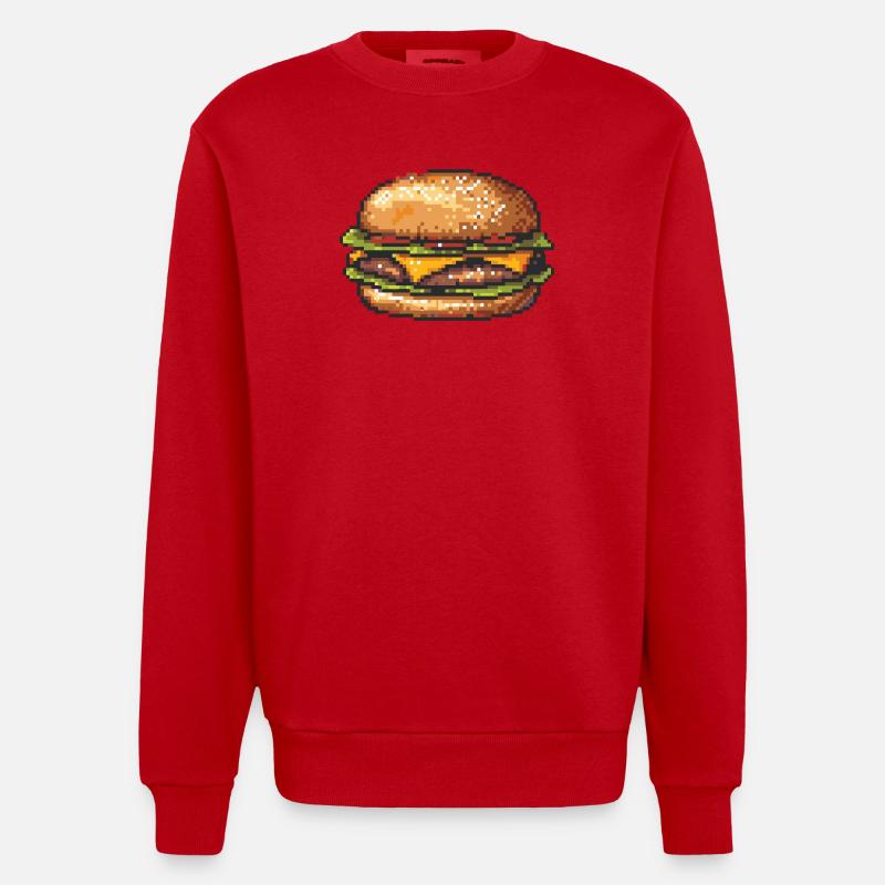 Hamburger 8 bits Pixel Art - Sweat bio épais oversize fabriqué en UE - rouge