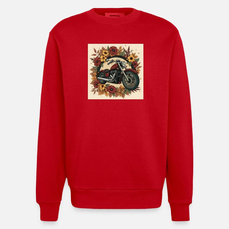 Roue de fleurs d’impression en bloc - Sweat bio épais oversize fabriqué en UE - rouge