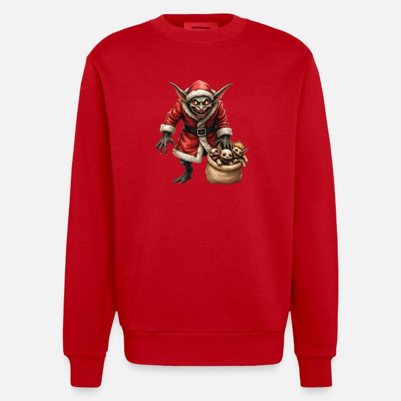 Gobelin de Noël avec des créatures - Sweat bio épais oversize fabriqué en UE - rouge
