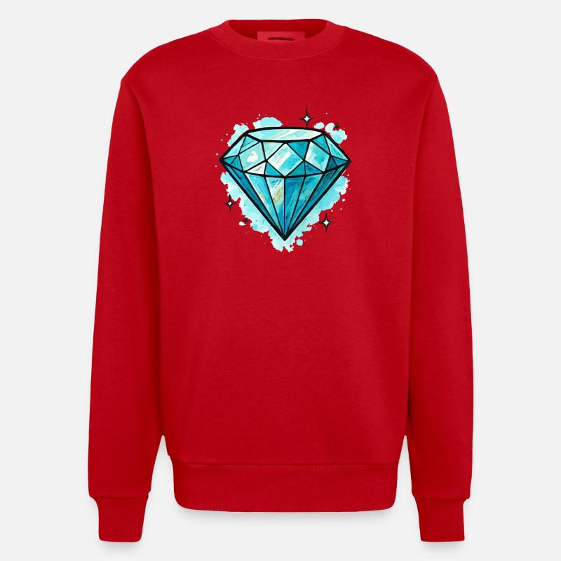 Illustration de cristal de diamant bleu - Sweat bio épais oversize fabriqué en UE - rouge