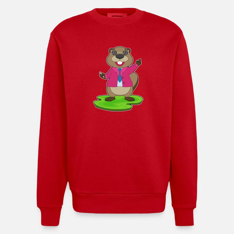 Biber Lehrer Kreide Schule - Heavyweight Oversized Organic Crew Neck Made in EU - Rot