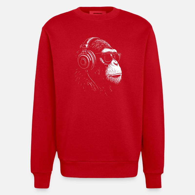 Kopfhörer Monkey mit Sonnenbrille - Heavyweight Oversized Organic Crew Neck Made in EU - Rot