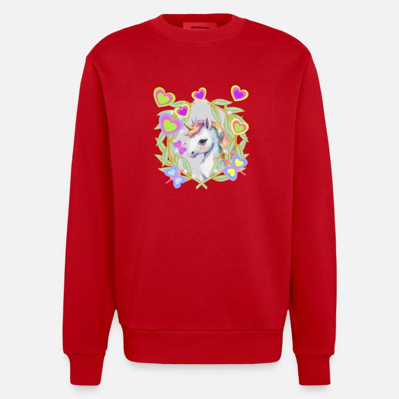Einhorn Kinder Mädchen Pferd - Heavyweight Oversized Organic Crew Neck Made in EU - Rot