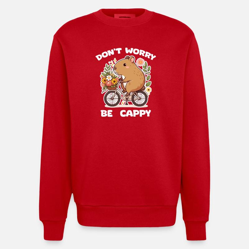 Capybara sur vélo fleuri - Sweat bio épais oversize fabriqué en UE - rouge