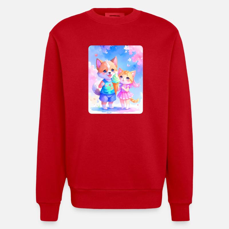 Toutou, chaton et crème glacée - Sweat bio épais oversize fabriqué en UE - rouge