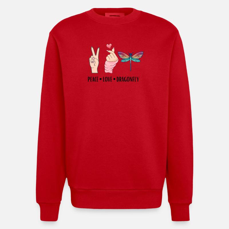 Libellule paix Amour Et Libellules - Sweat bio épais oversize fabriqué en UE - rouge
