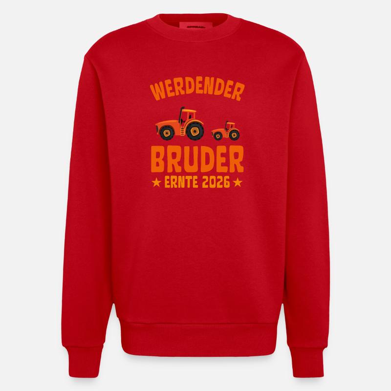 Werdender BRUDER Ernte 2026 Traktor - Heavyweight Oversized Organic Crew Neck Made in EU - Rot