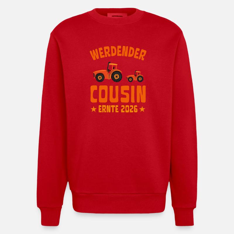 Werdender Cousin Ernte 2026 Traktor - Heavyweight Oversized Organic Crew Neck Made in EU - Rot