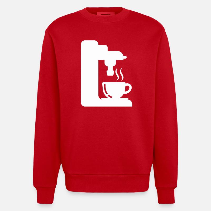 Illustrasjon av espressomaskin, omriss av kaffe - Heavyweight Oversized Organic Crew Neck produsert i EU - rød